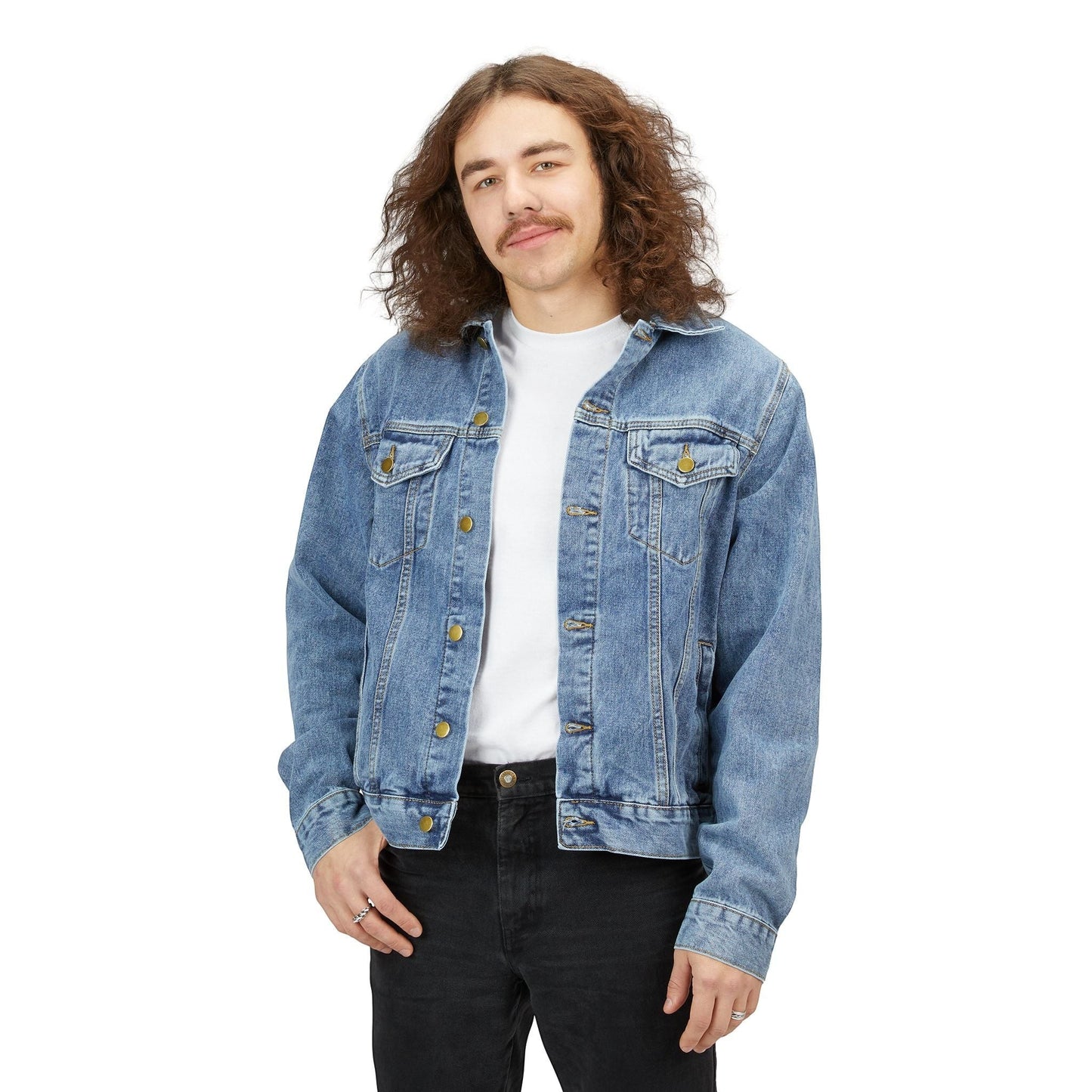 Denim Jacket With Resist Oppression Demand Justice Graphic Back Patch by Printify