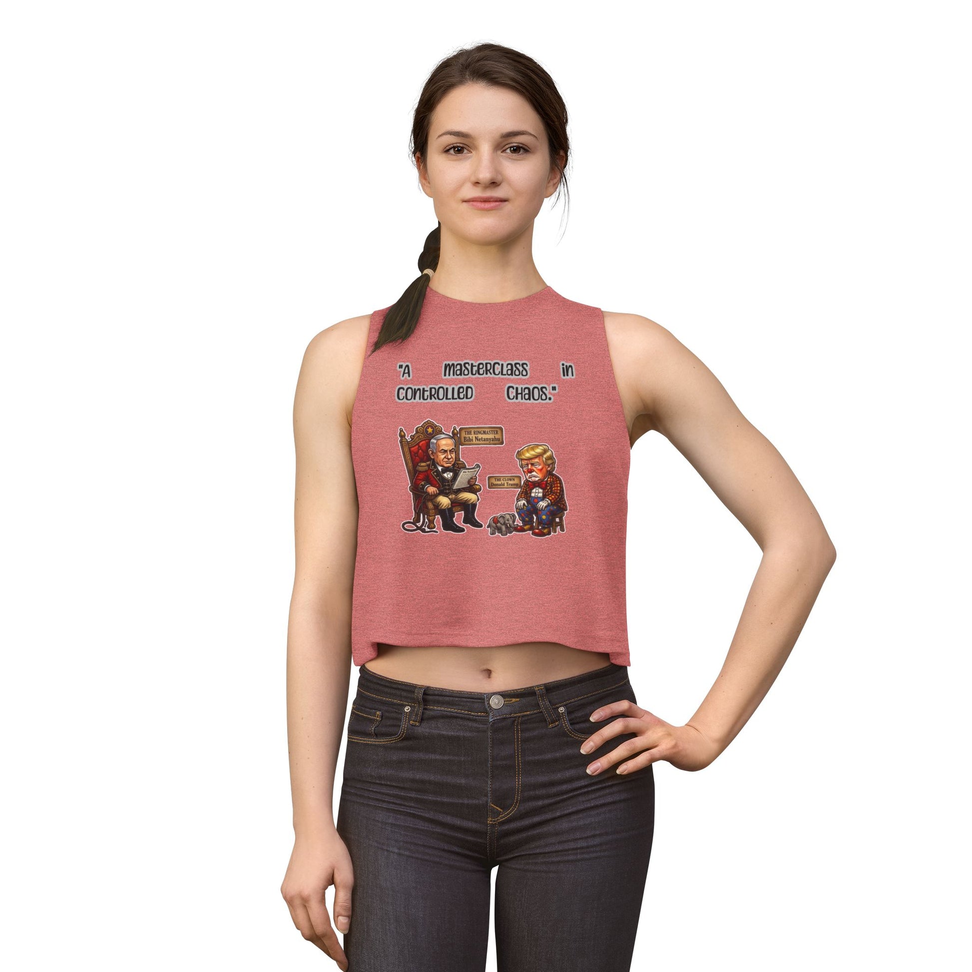 Political Satire Crop Top — "A Masterclass in Controlled Chaos" Graphic by Printify