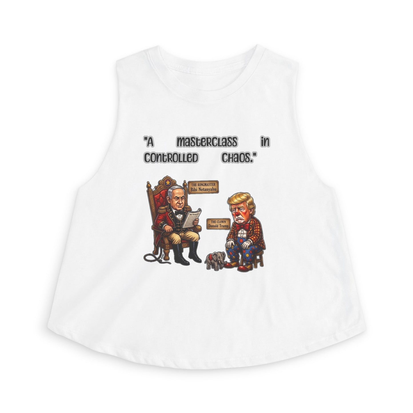 Political Satire Crop Top — "A Masterclass in Controlled Chaos" Graphic by Printify