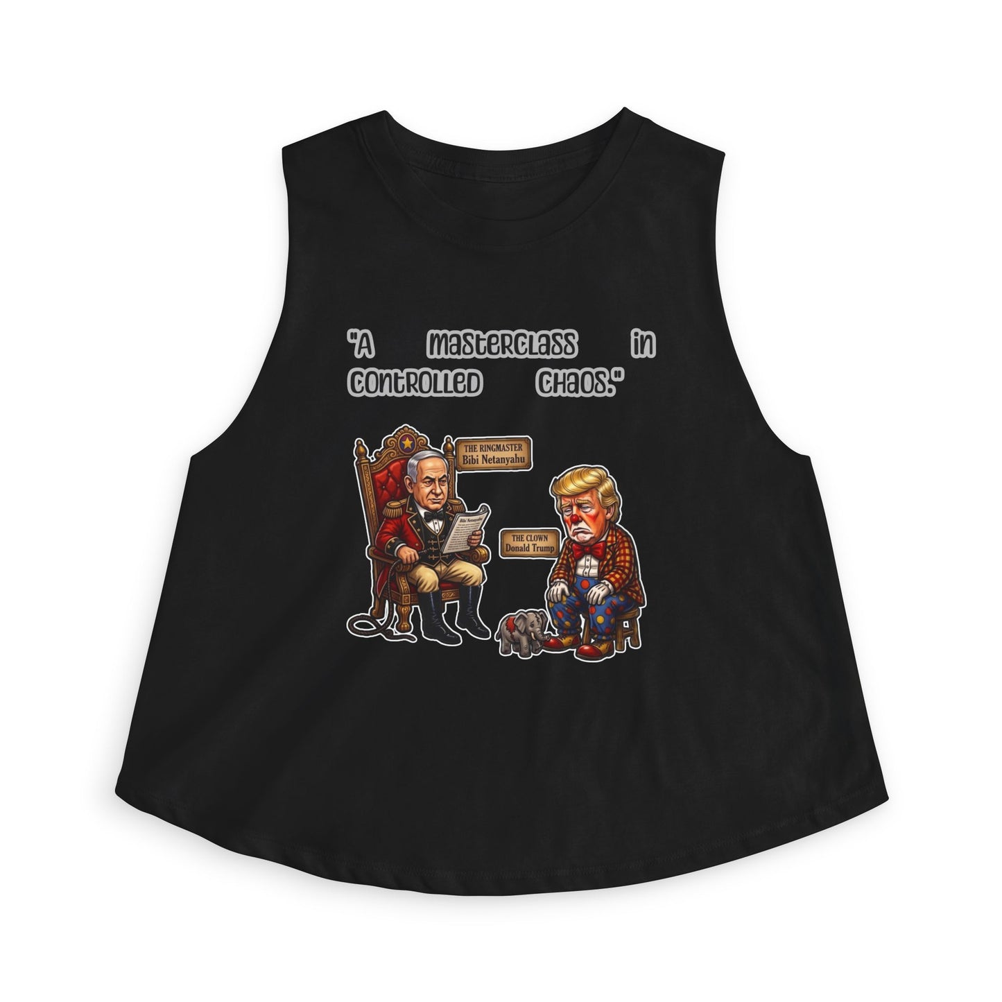 Political Satire Crop Top — "A Masterclass in Controlled Chaos" Graphic by Printify