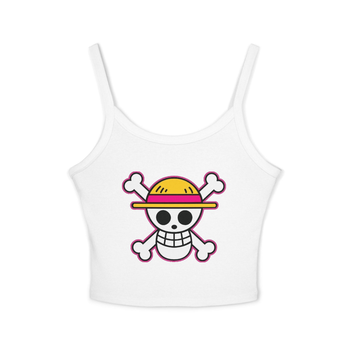 Skull & Straw Hat Crop Tank Top – Anime Pirate Jolly Roger Beach Vibe by Printify