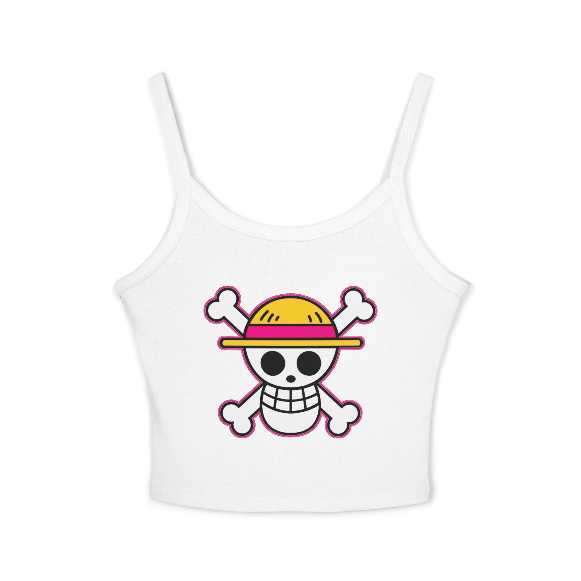 Skull & Straw Hat Crop Tank Top – Anime Pirate Jolly Roger Beach Vibe by Printify