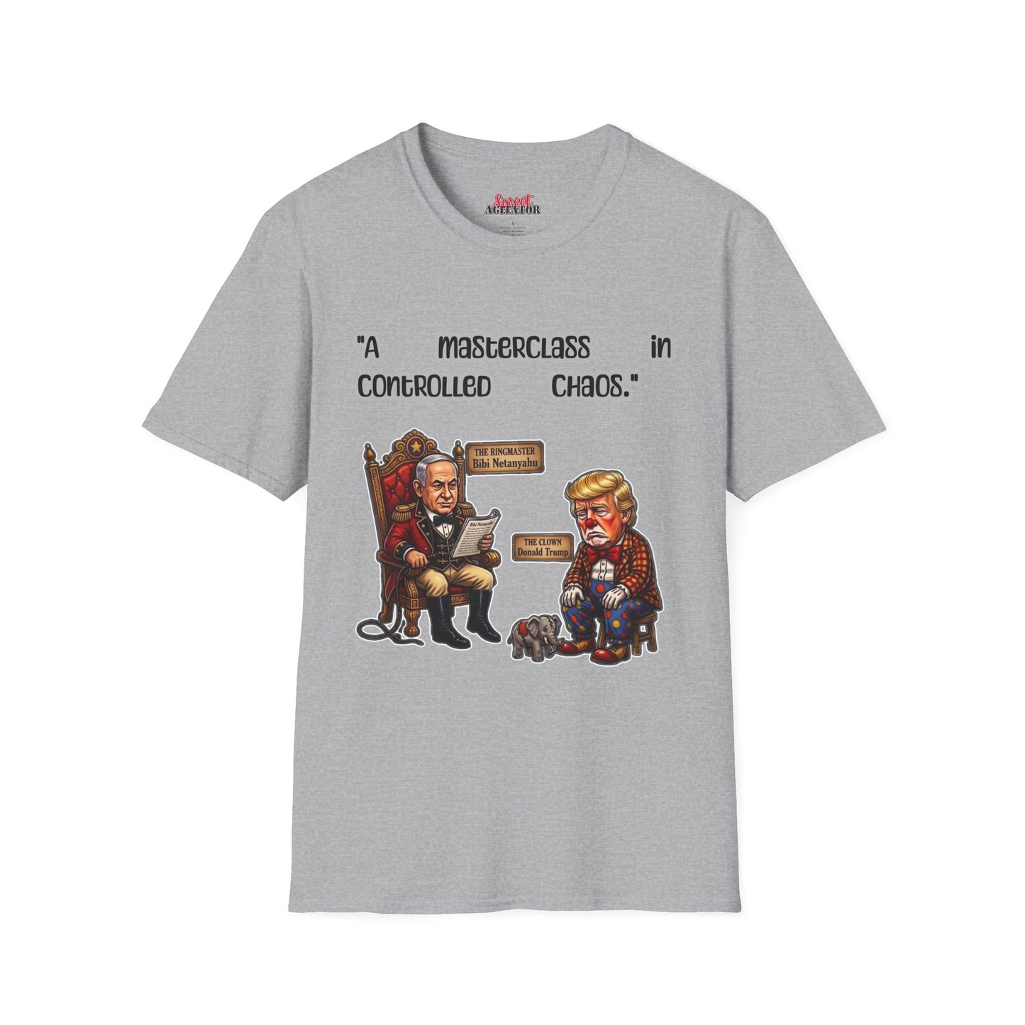Graphic T-Shirt — "A Masterclass in Controlled Chaos" Political Cartoon Tee by Printify