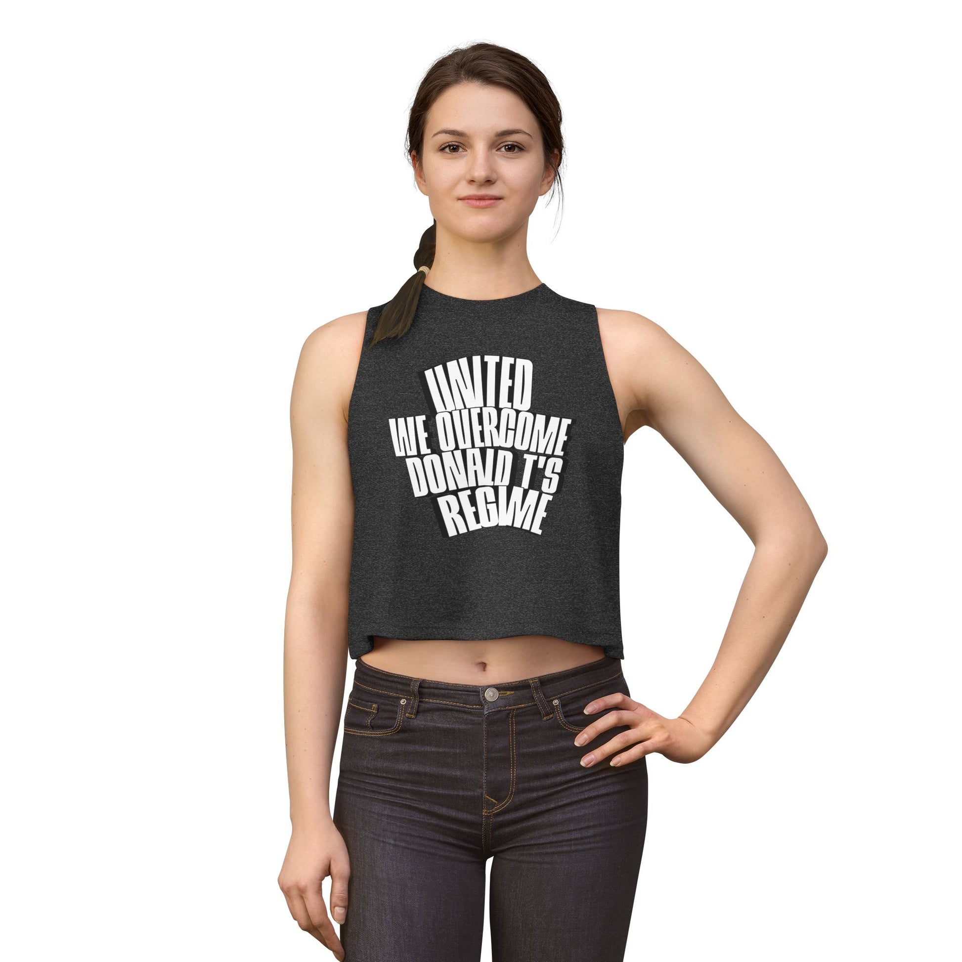 United We Overcome Protest Tank Top Donald T Regime Bold by Printify