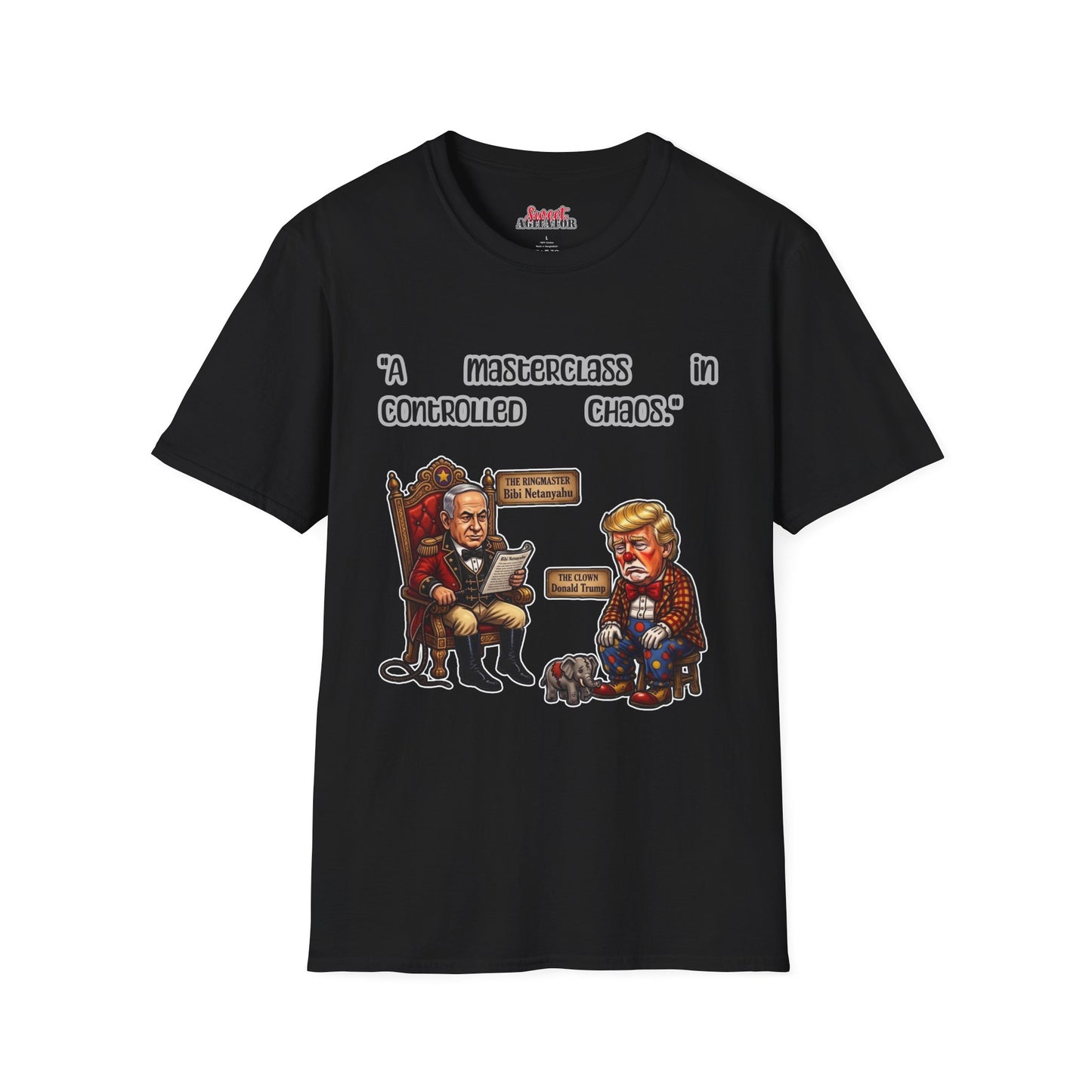 Graphic T-Shirt — "A Masterclass in Controlled Chaos" Political Cartoon Tee by Printify