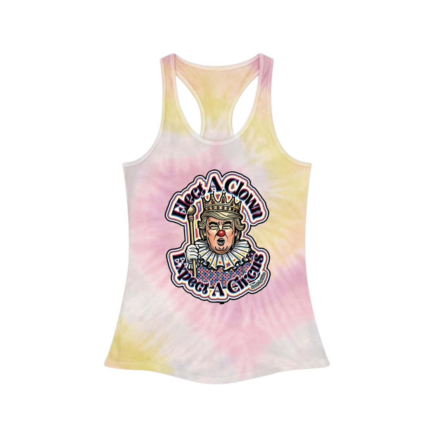 Racerback Tank — Retro Clown 'Face A Clown' Tie-Dye Graphic Tank Top by Printify