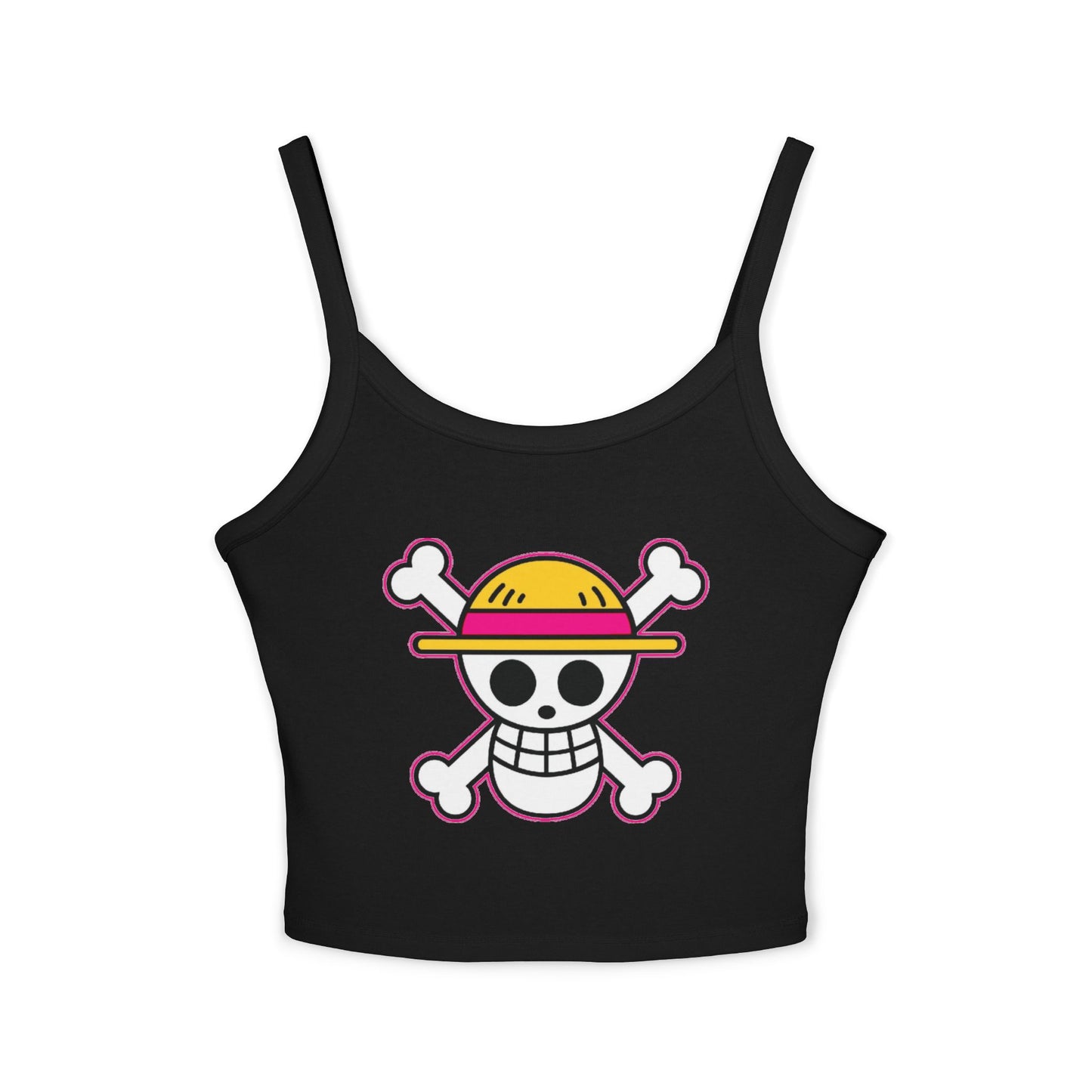 Skull & Straw Hat Crop Tank Top – Anime Pirate Jolly Roger Beach Vibe by Printify