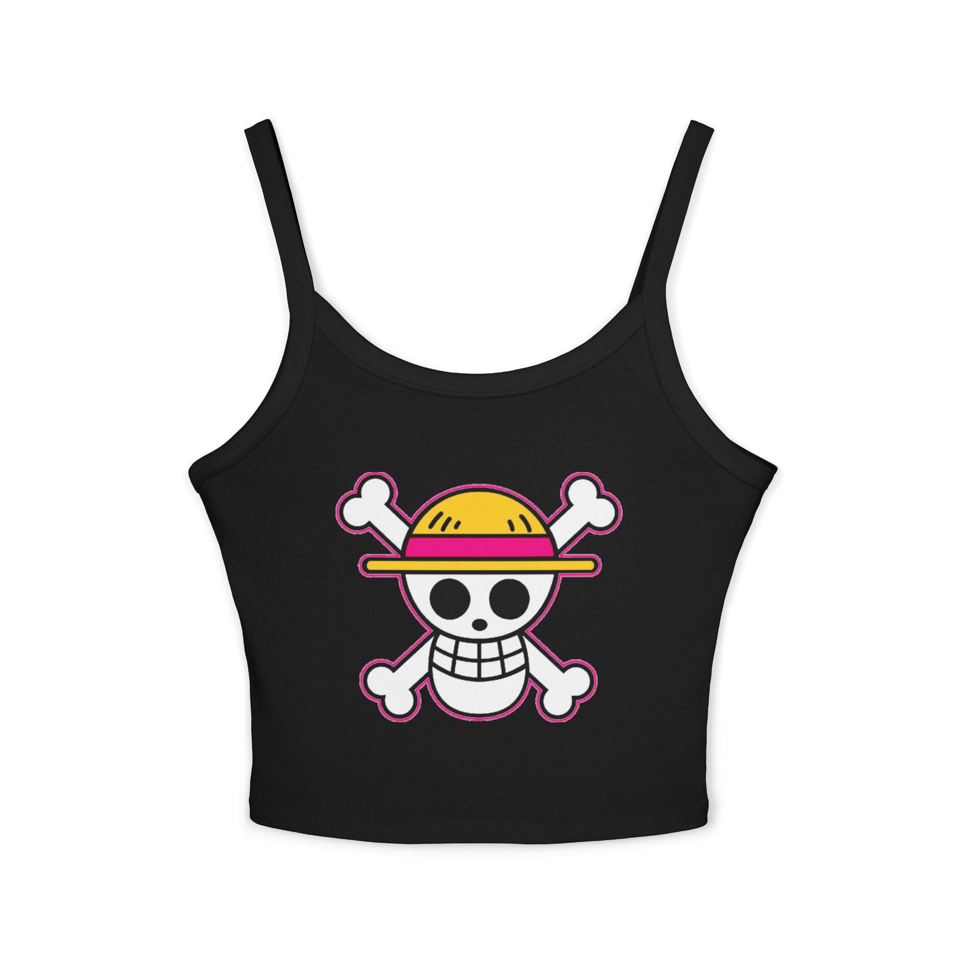 Skull & Straw Hat Crop Tank Top – Anime Pirate Jolly Roger Beach Vibe by Printify