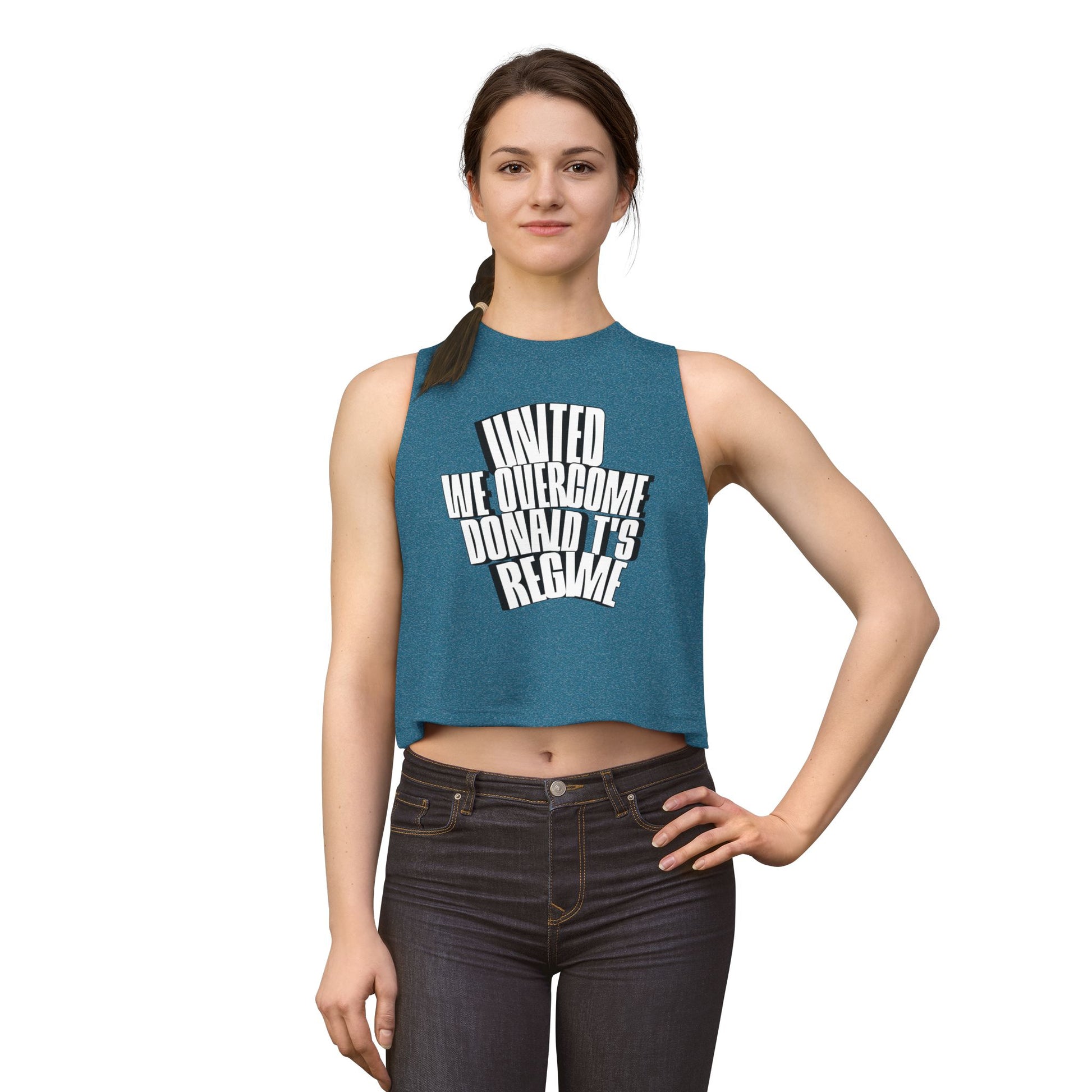 United We Overcome Protest Tank Top Donald T Regime Bold by Printify