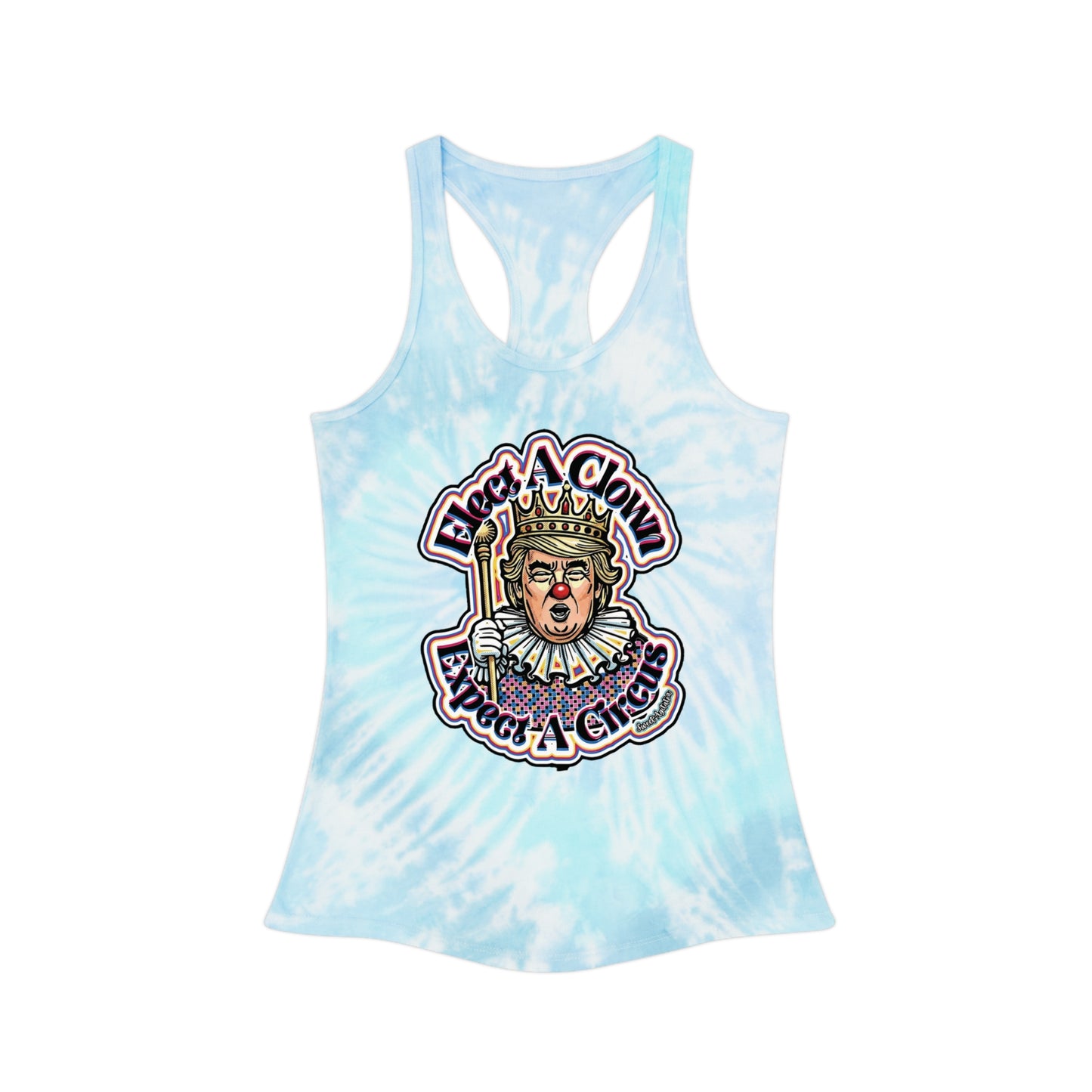 Racerback Tank — Retro Clown 'Face A Clown' Tie-Dye Graphic Tank Top by Printify
