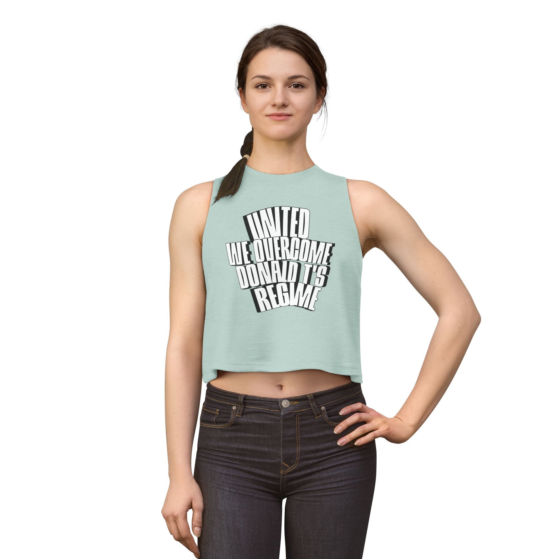 United We Overcome Protest Tank Top Donald T Regime Bold by Printify