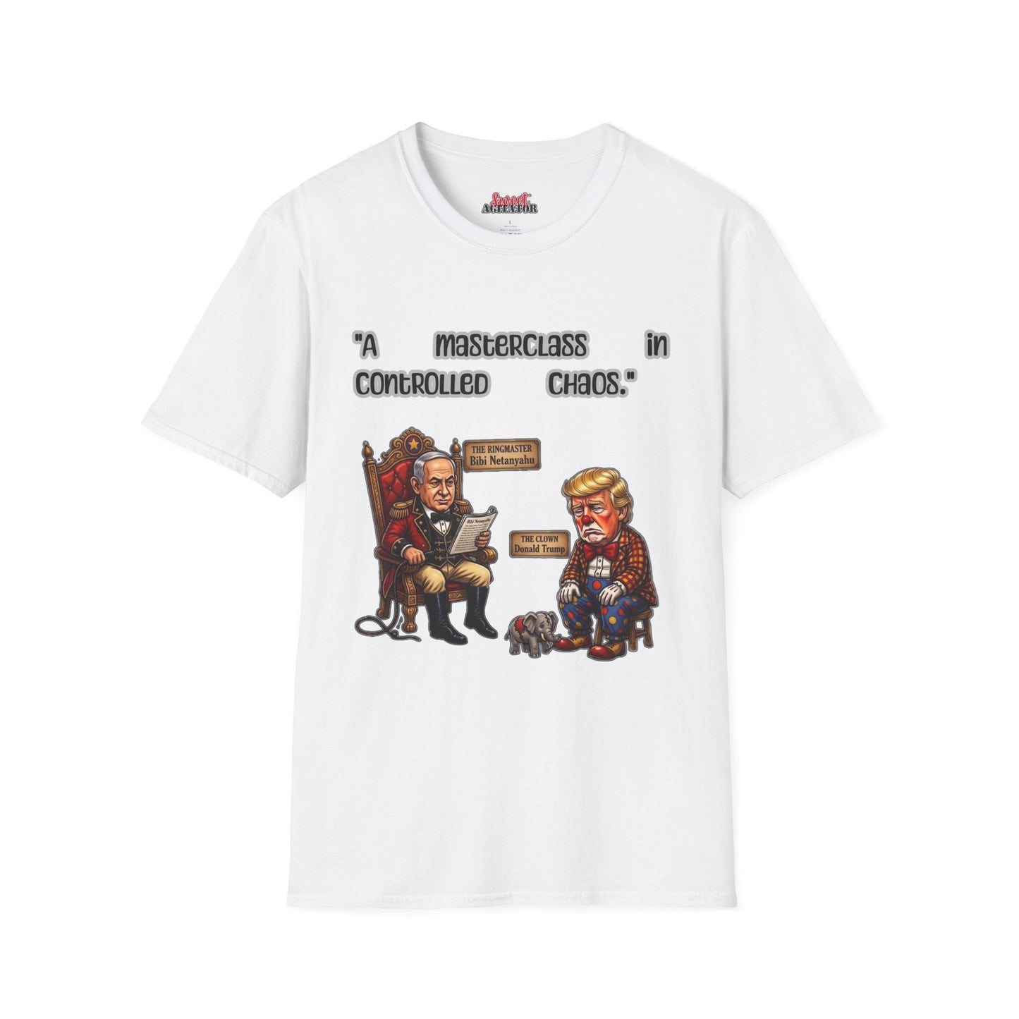 Graphic T-Shirt — "A Masterclass in Controlled Chaos" Political Cartoon Tee by Printify