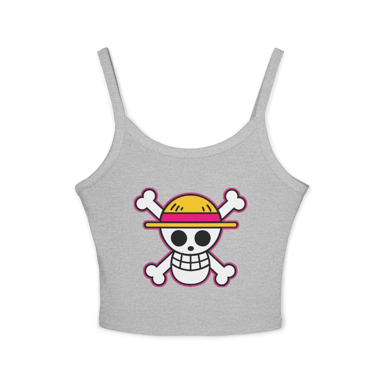 Skull & Straw Hat Crop Tank Top – Anime Pirate Jolly Roger Beach Vibe by Printify