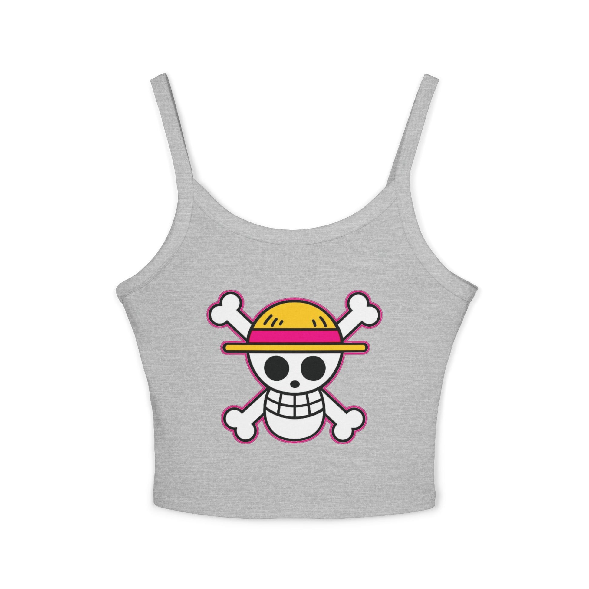 Skull & Straw Hat Crop Tank Top – Anime Pirate Jolly Roger Beach Vibe by Printify