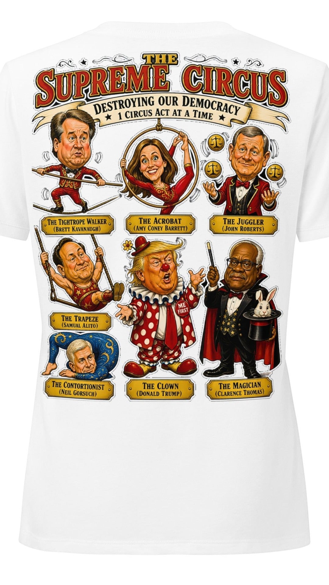 The Supreme Circus — 5 Justices & A Clown V-Neck Tee by Sweet Agitator