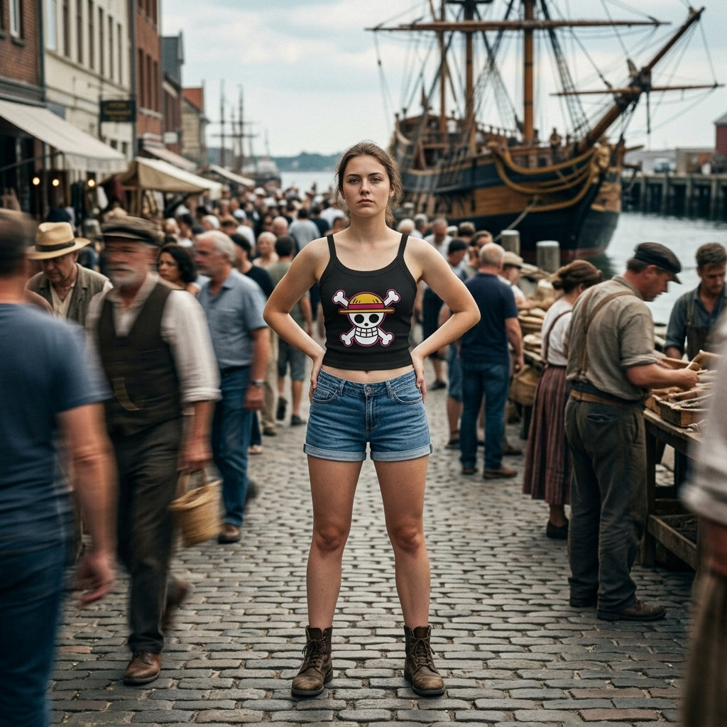 Straw Hat Skull Crop Tank by Sweet Agitator