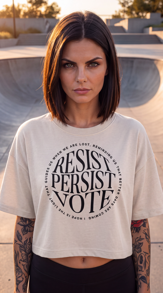 Resist Persist Vote Cropped Cotton T Shirt With Relaxed Fit by Sweet Agitator