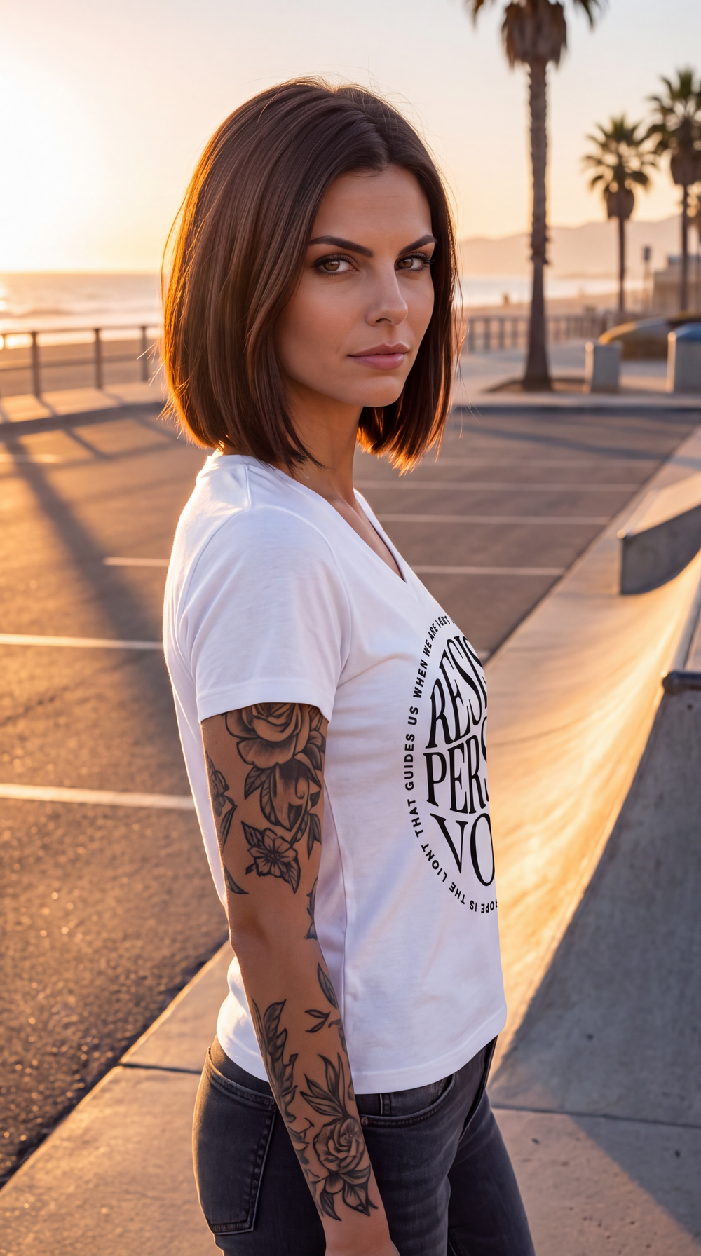 Resist Persist Vote For Her Women's V-Neck T-Shirt for Everyday Wear by Sweet Agitator