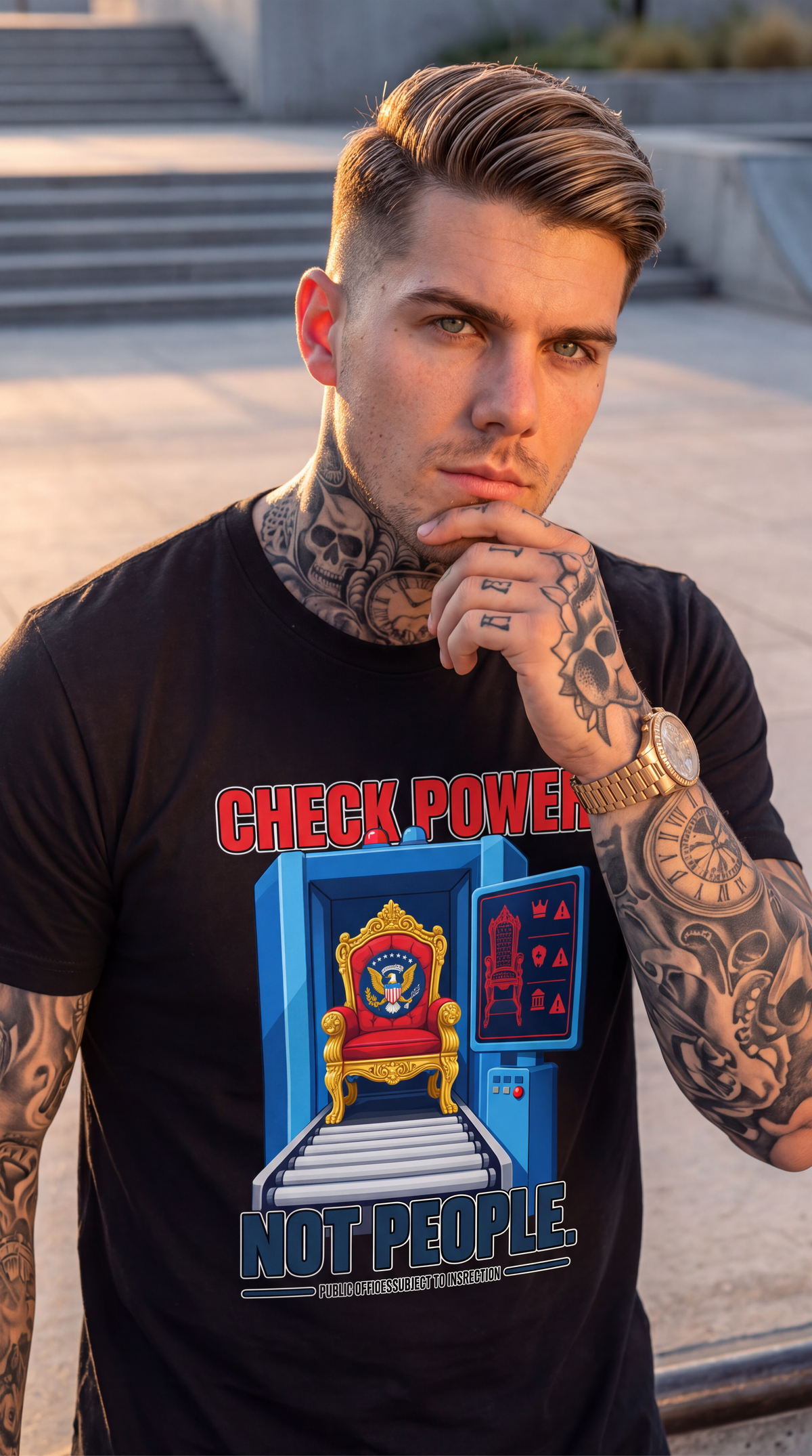 Check Power Not People T Shirt For Casual Everyday Wear by Sweet Agitator