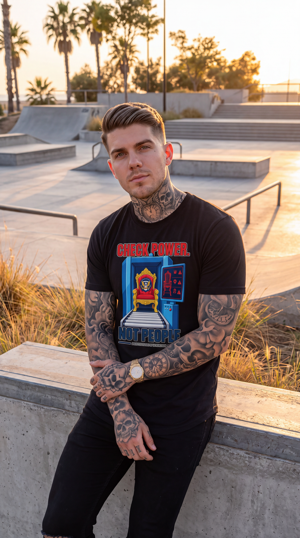 Check Power Not People T Shirt For Casual Everyday Wear by Sweet Agitator