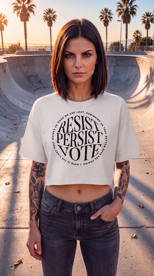 Resist Persist Vote Cropped Cotton T Shirt With Relaxed Fit by Sweet Agitator