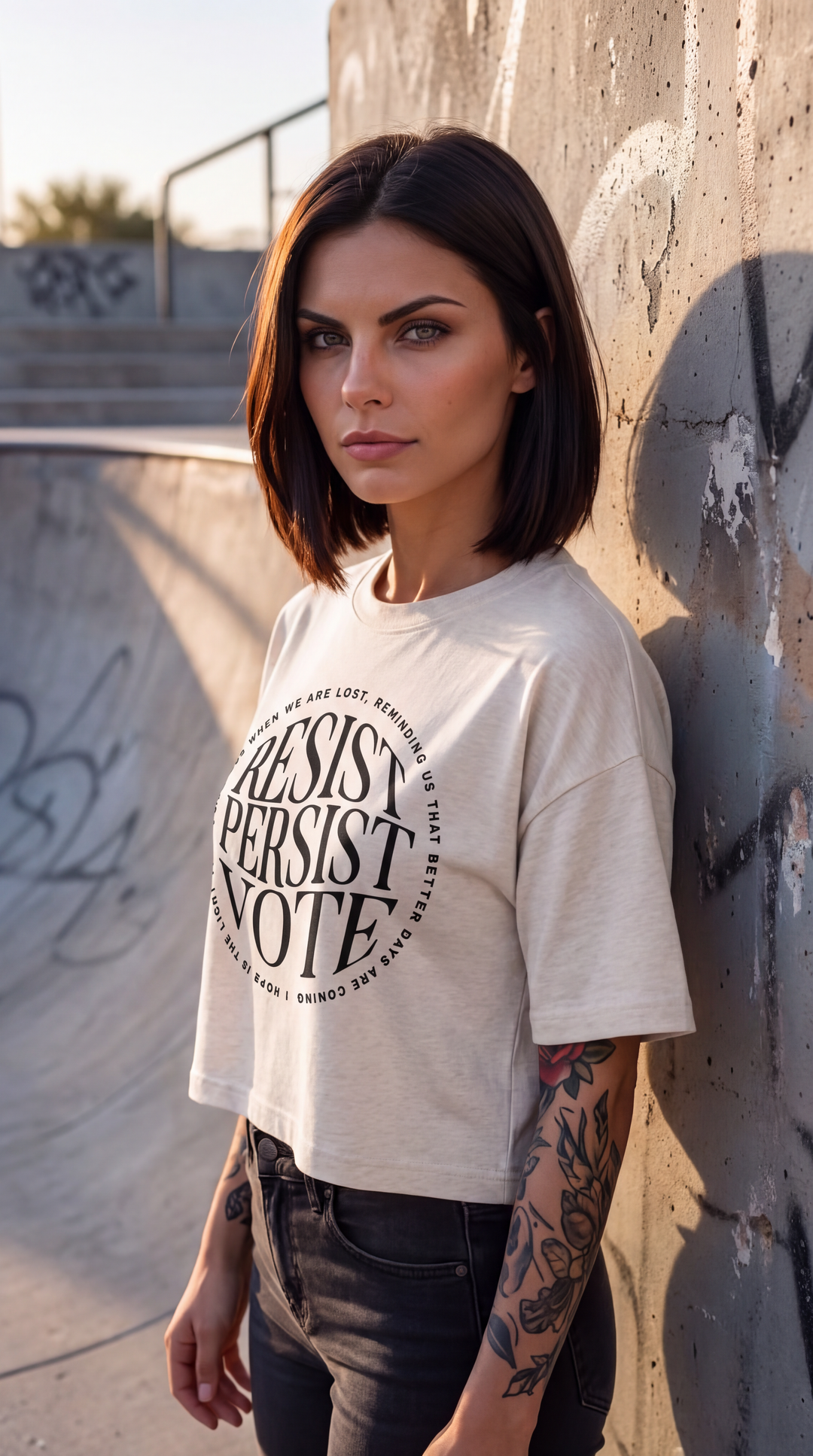 Resist Persist Vote Cropped Cotton T Shirt With Relaxed Fit by Sweet Agitator