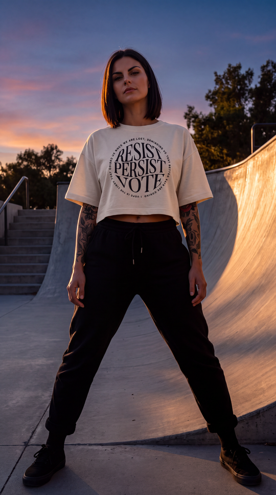 Resist Persist Vote Cropped Cotton T Shirt With Relaxed Fit by Sweet Agitator