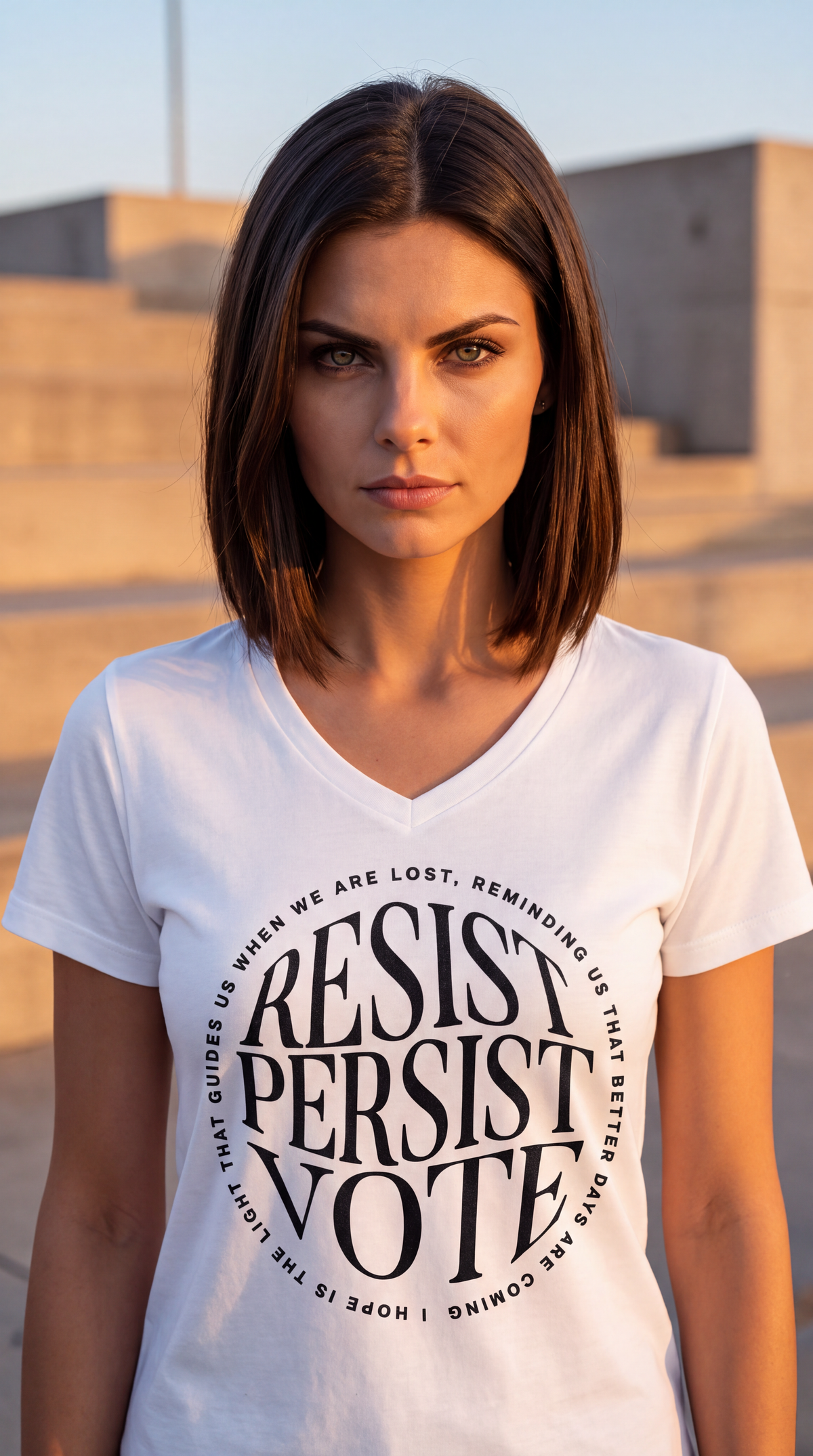 Resist Persist Vote For Her Women's V-Neck T-Shirt for Everyday Wear by Sweet Agitator
