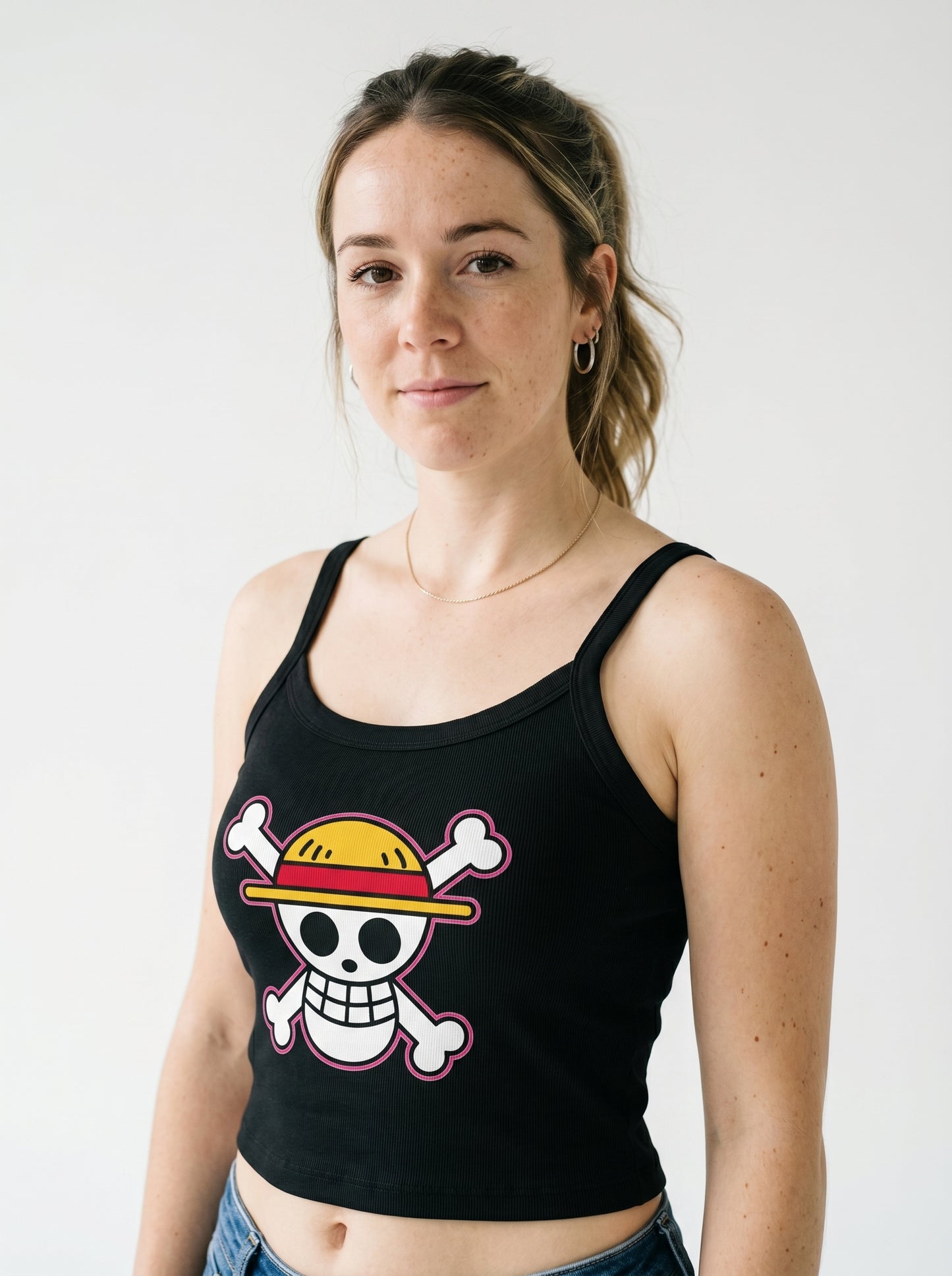 Straw Hat Skull Crop Tank by Sweet Agitator