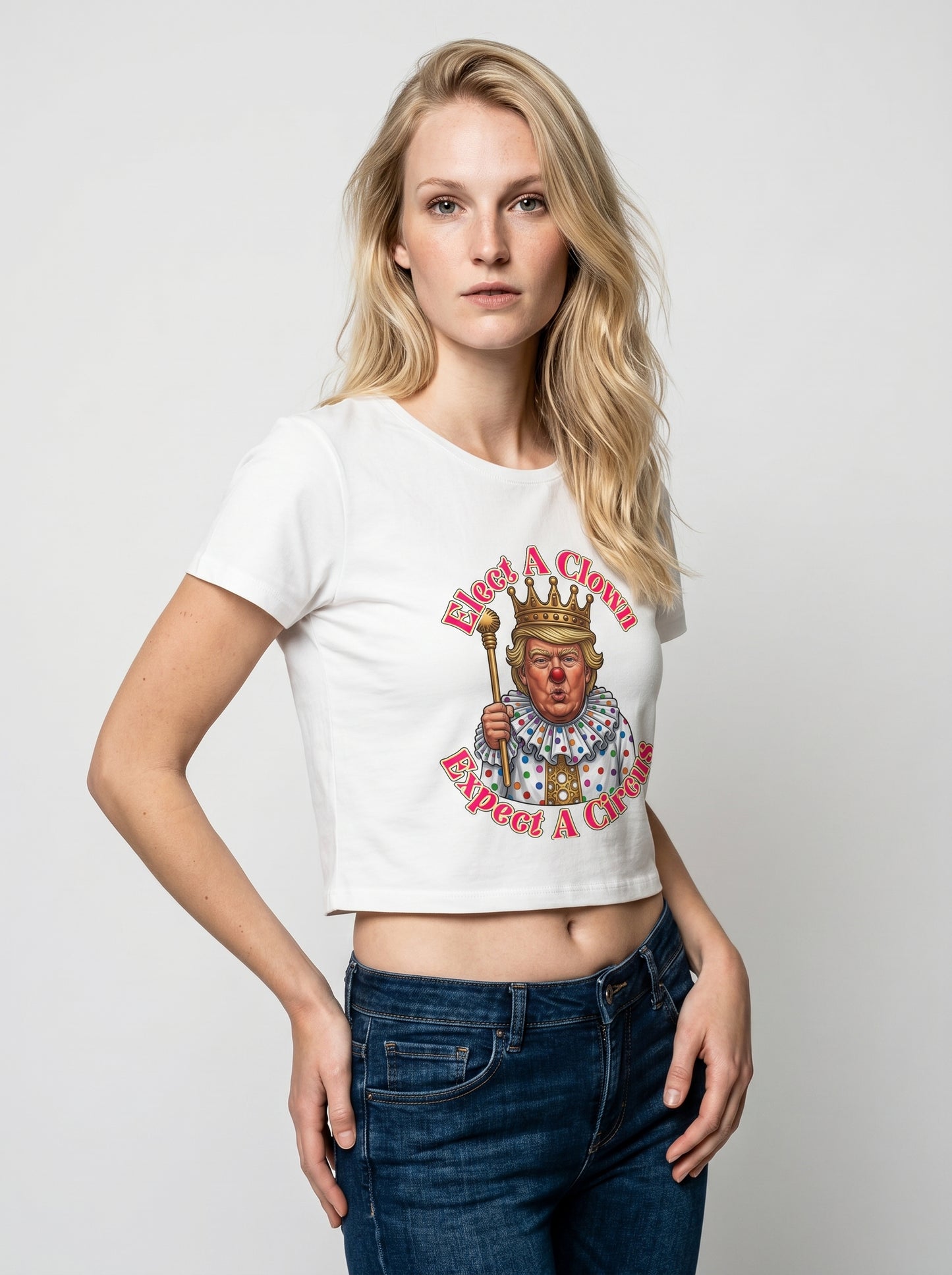 Elect A Clown, Expect A Circus Political Satire Crop Tee by Printify