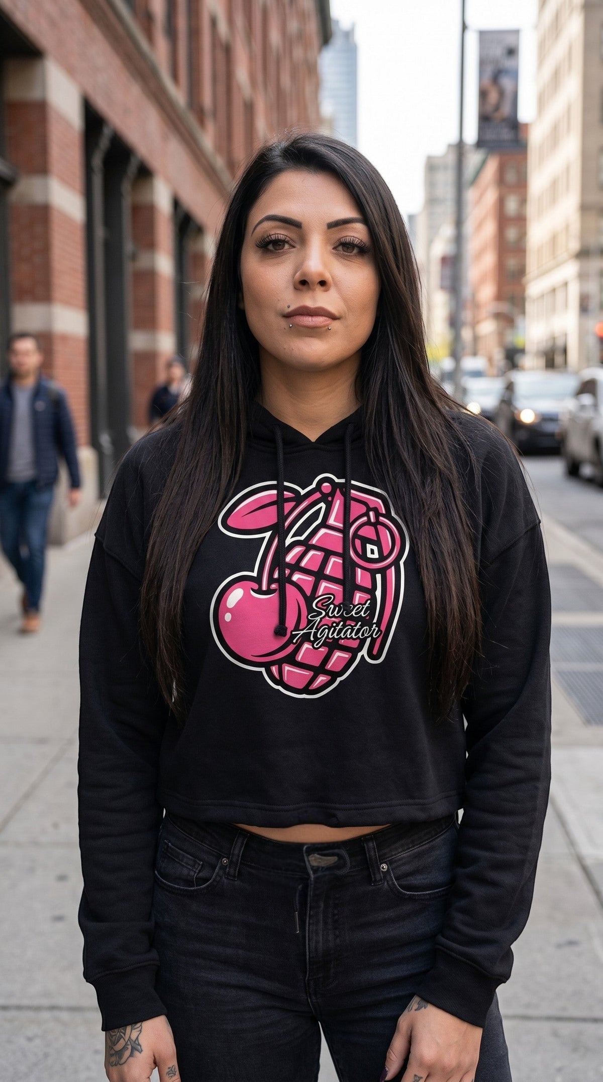She Doesn't Quit — Cherry Grenade Crop Hoodie by Sweet Agitator