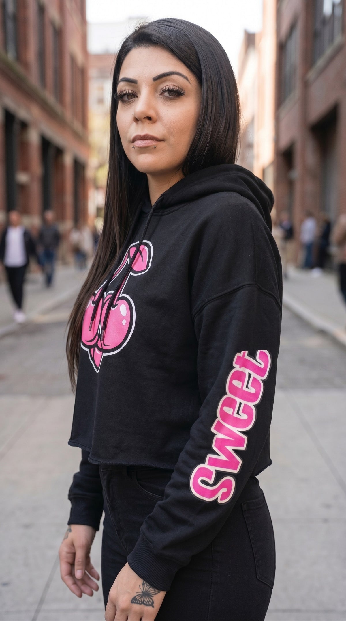 She Doesn't Quit — Cherry Grenade Crop Hoodie by Sweet Agitator