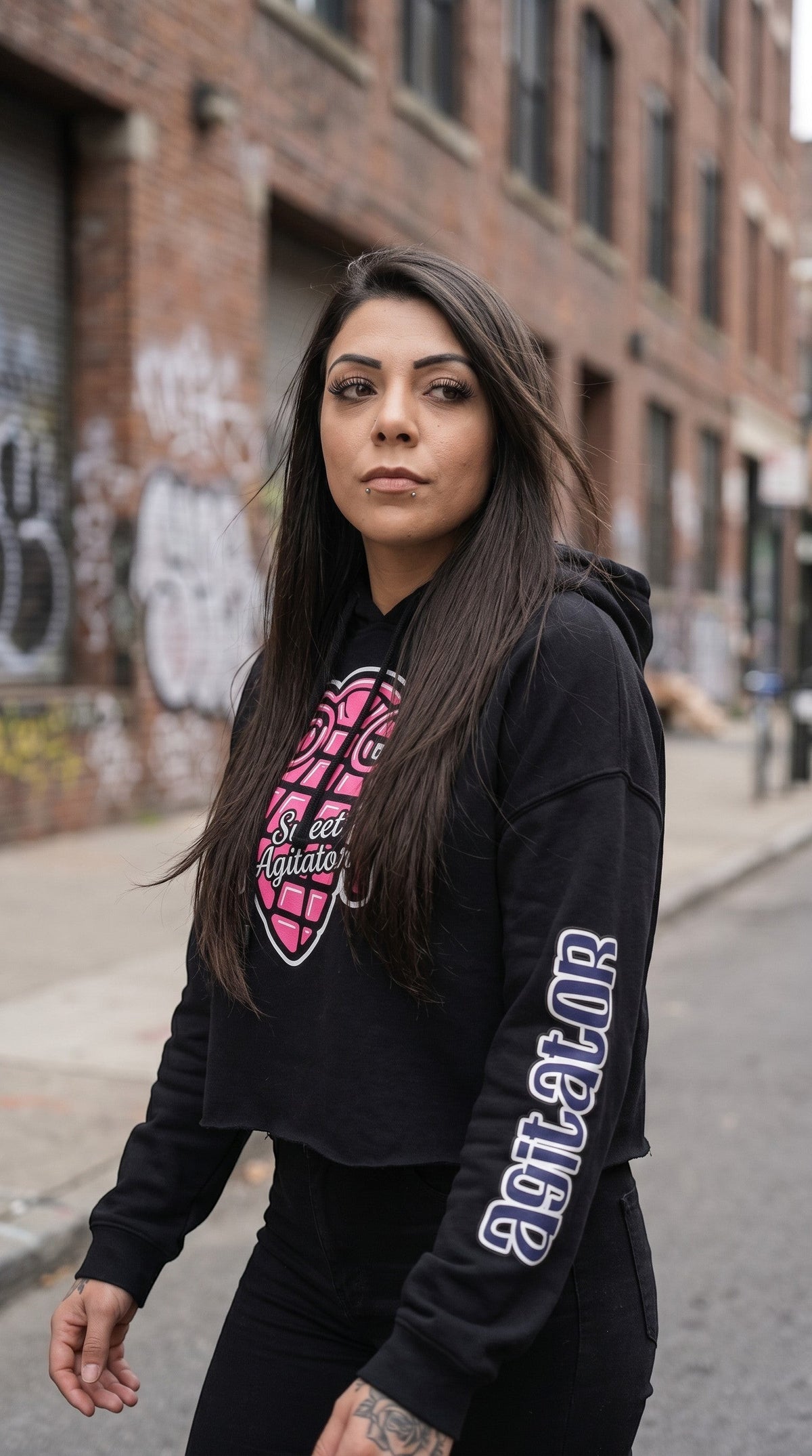 She Doesn't Quit — Cherry Grenade Crop Hoodie by Sweet Agitator