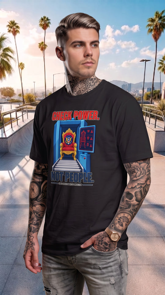 Check Power Not People T Shirt For Casual Everyday Wear by Sweet Agitator