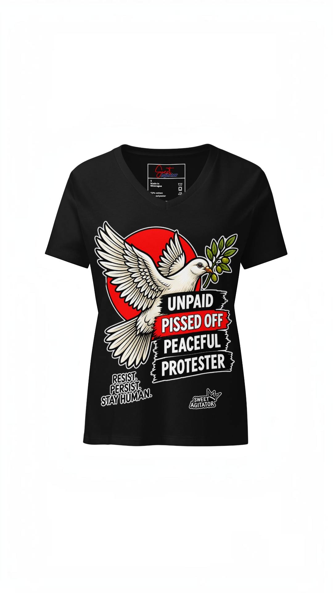 Peaceful Protester Graphic V-Neck T-Shirt by Sweet Agitator