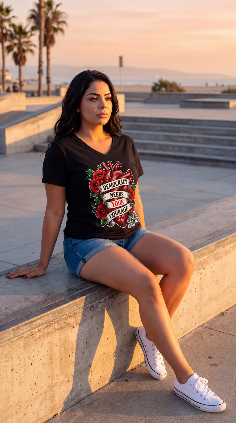 Love For Our Democracy Women's V-Neck T-Shirt For Everyday Wear by Sweet Agitator