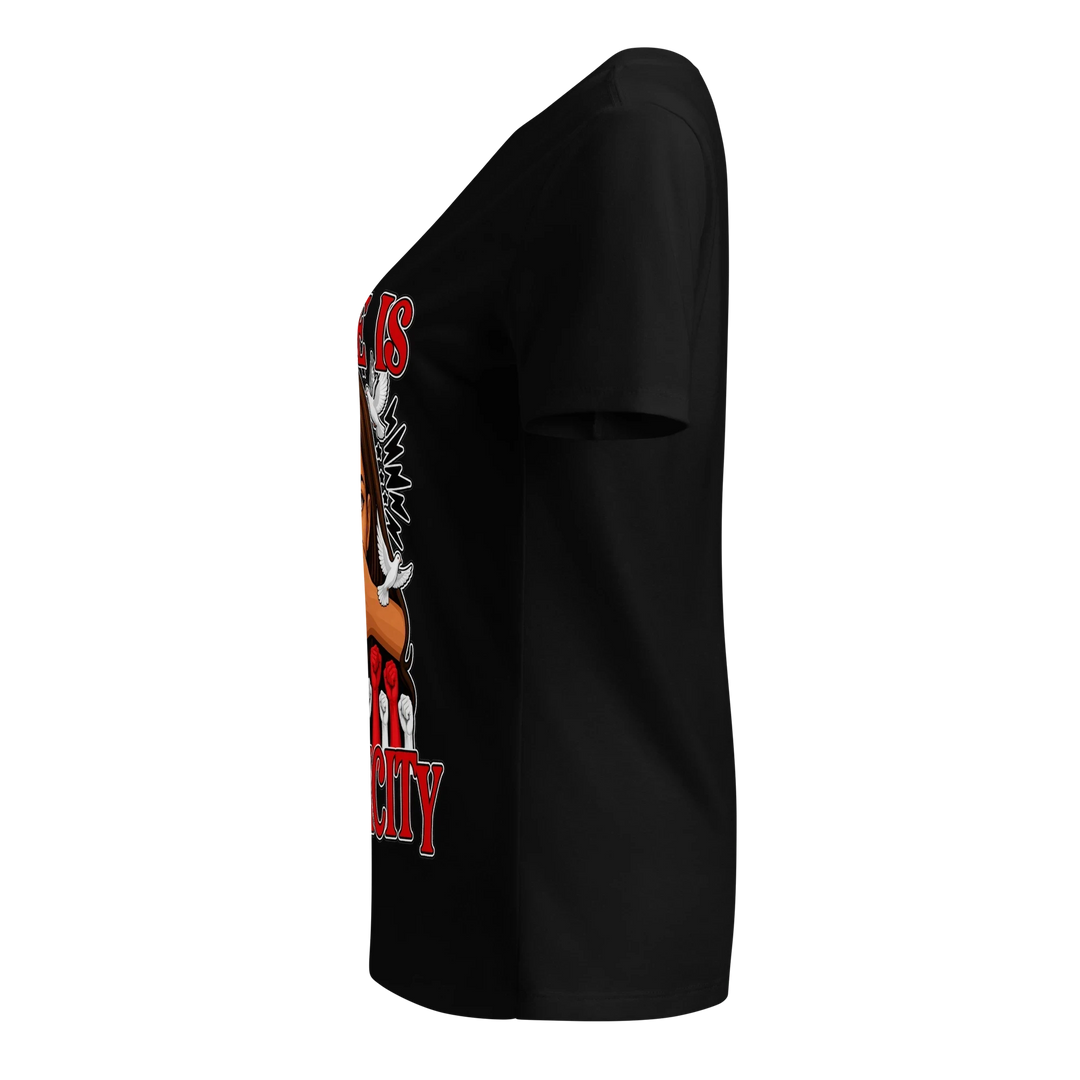 Silence Is Complicity V-Neck Tee by Sweet Agitator