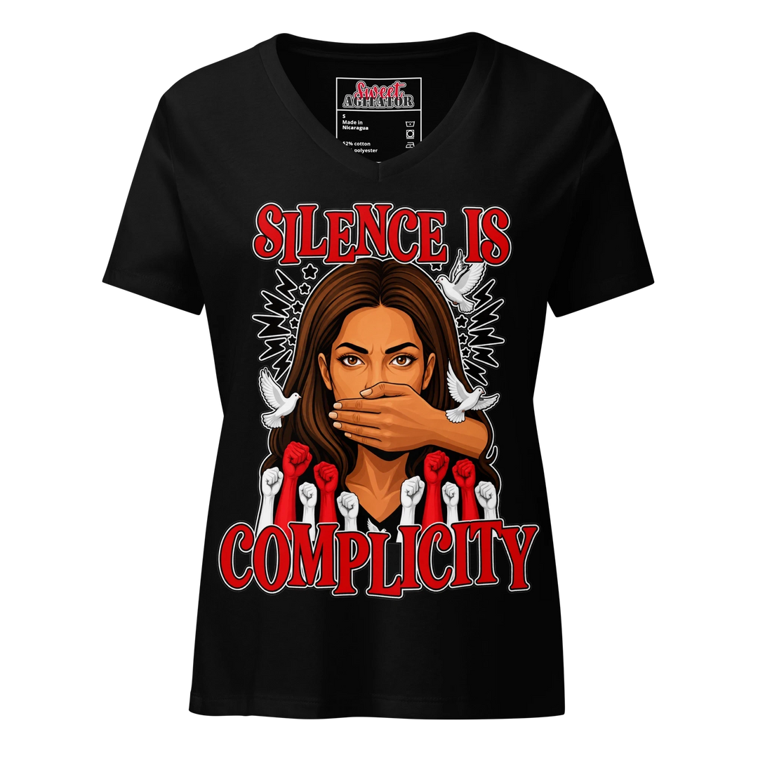 Silence Is Complicity V-Neck Tee by Sweet Agitator