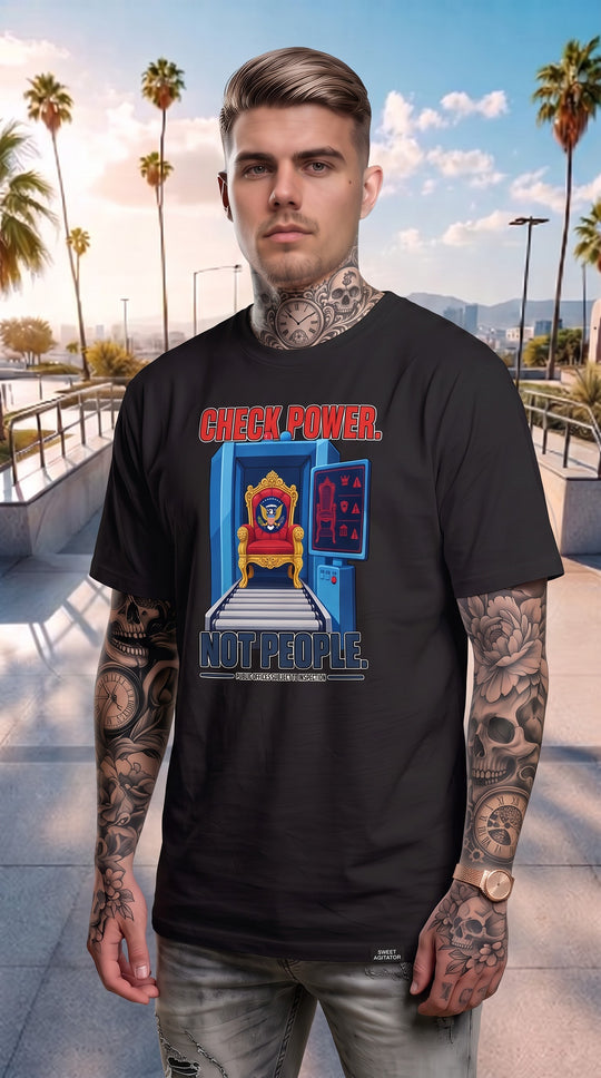 Check Power Not People T Shirt For Casual Everyday Wear by Sweet Agitator