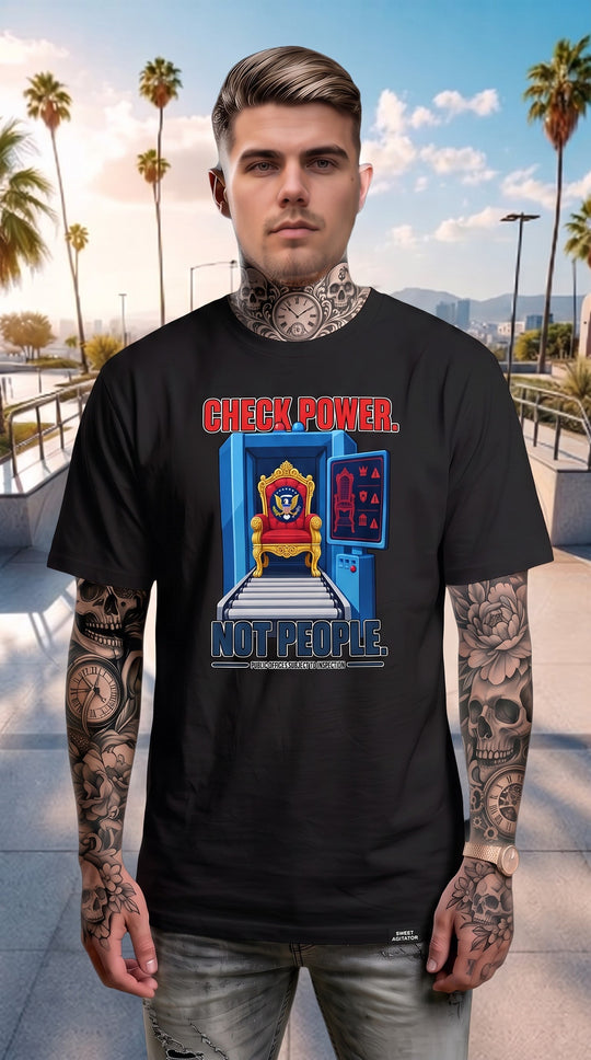 Check Power Not People T Shirt For Casual Everyday Wear by Sweet Agitator