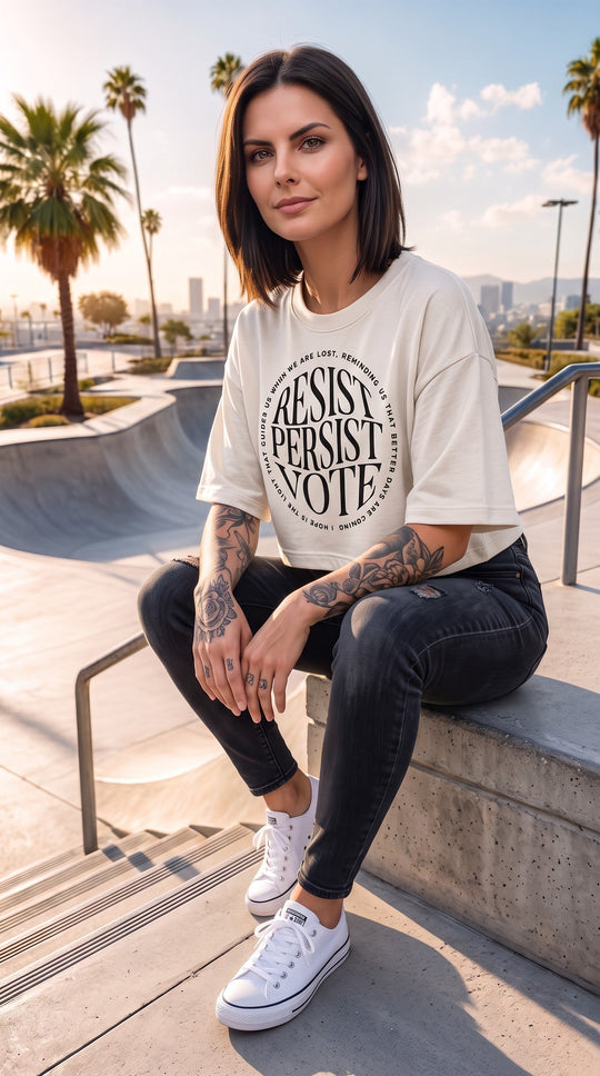 Resist Persist Vote Cropped Cotton T Shirt With Relaxed Fit by Sweet Agitator