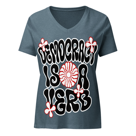 Democracy Is a Verb Floral V-Neck Tee by Sweet Agitator