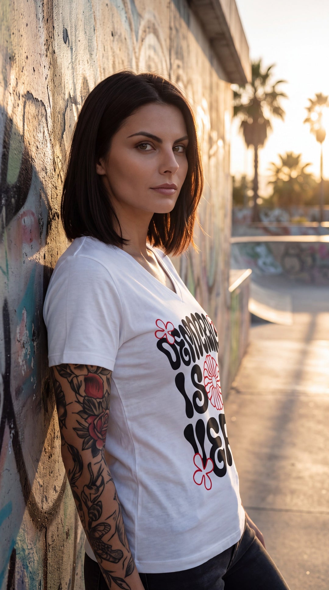 Democracy Is a Verb Floral V-Neck Tee by Sweet Agitator
