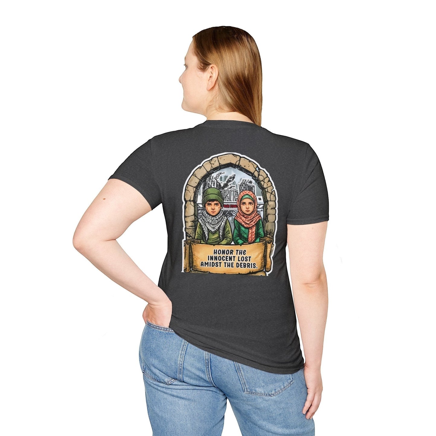Honor The Innocent Amidst The Debris Crew Neck Short Sleeve T-Shirt by Printify