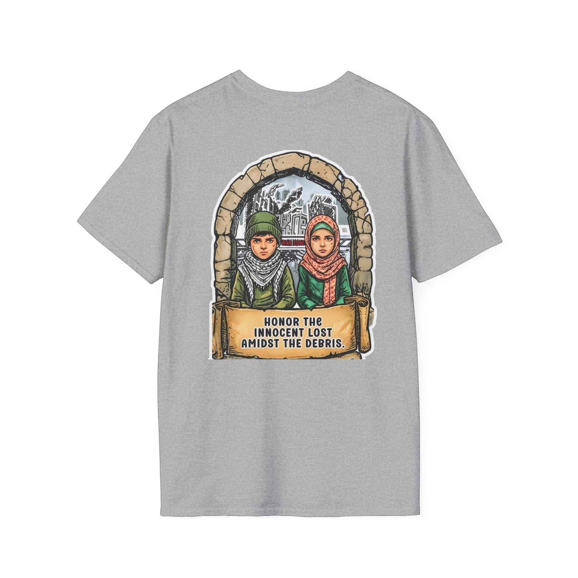 Honor The Innocent Amidst The Debris Crew Neck Short Sleeve T-Shirt by Printify