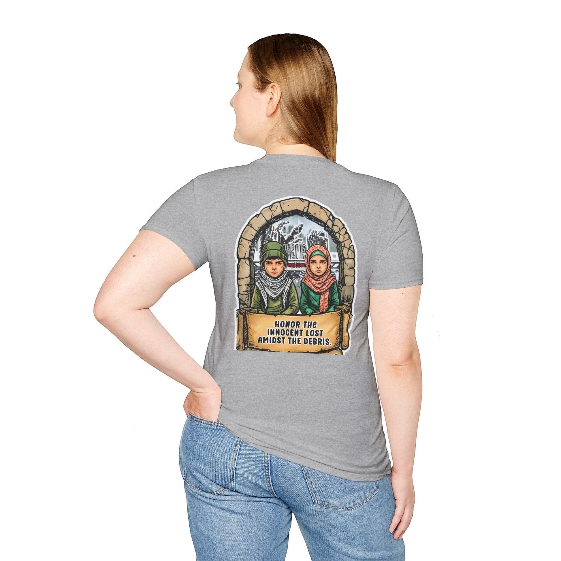 Honor The Innocent Amidst The Debris Crew Neck Short Sleeve T-Shirt by Printify