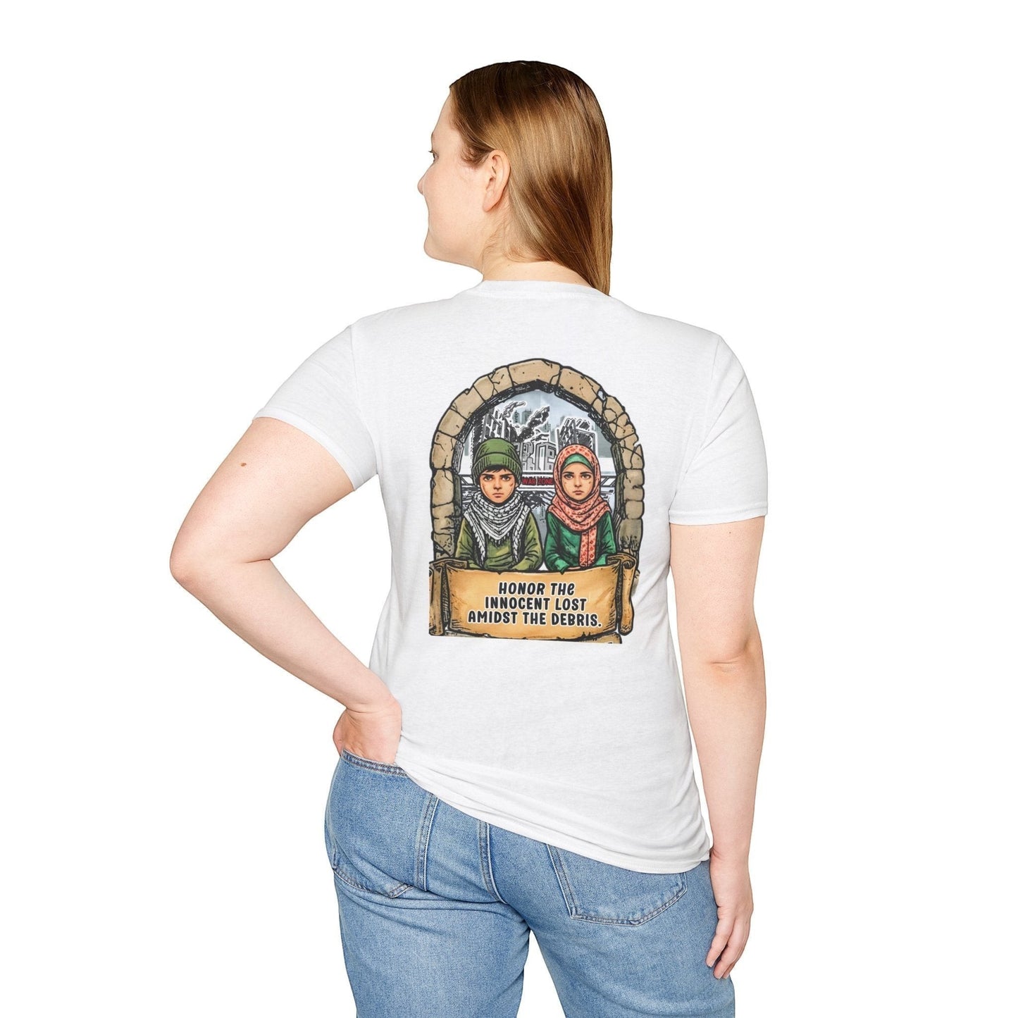 Honor The Innocent Amidst The Debris Crew Neck Short Sleeve T-Shirt by Printify