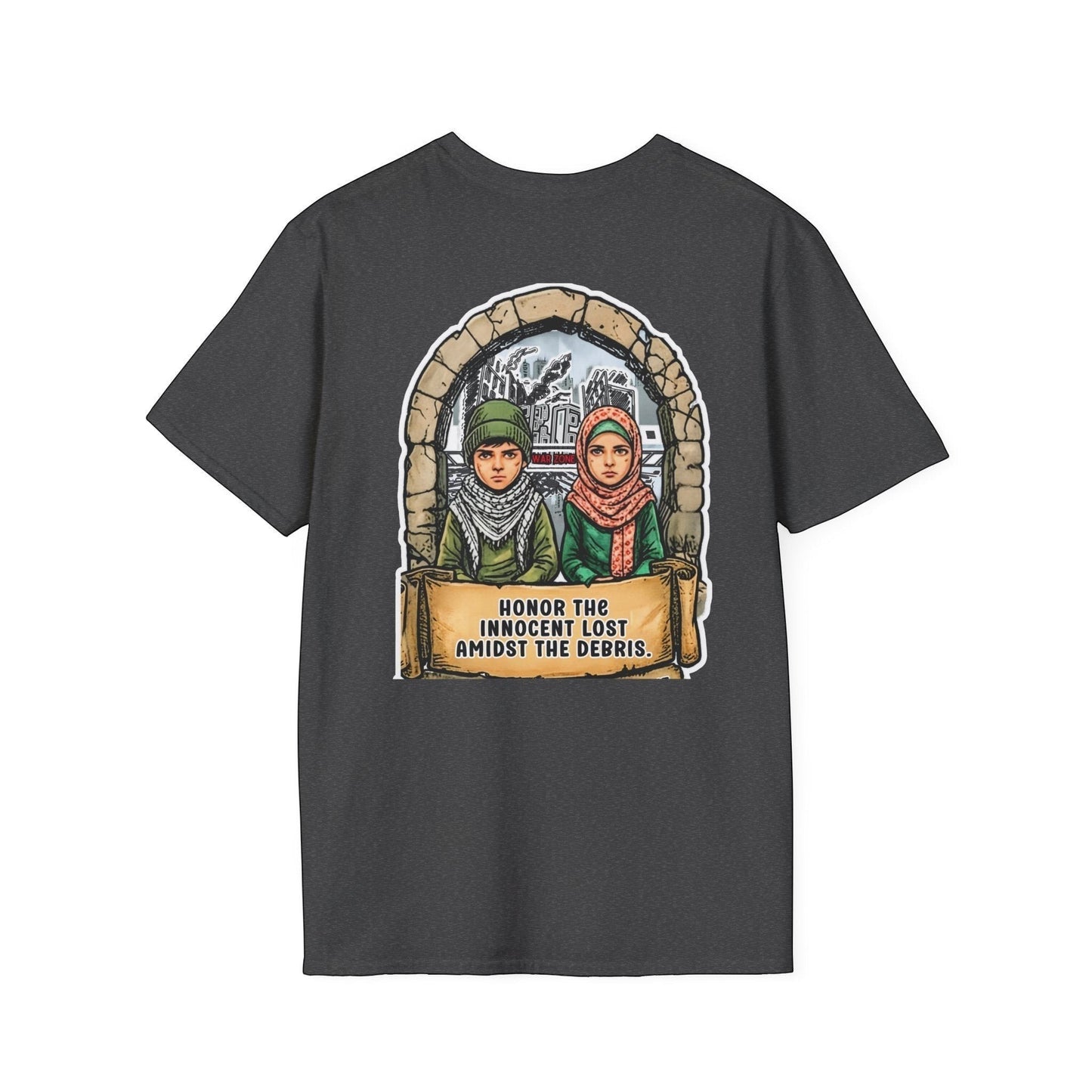 Honor The Innocent Amidst The Debris Crew Neck Short Sleeve T-Shirt by Printify