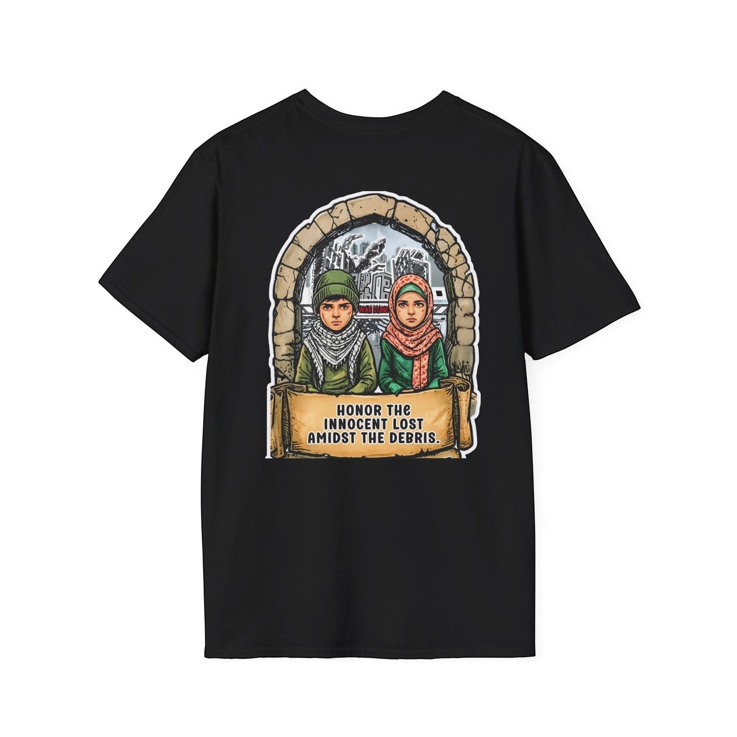 Honor The Innocent Amidst The Debris Crew Neck Short Sleeve T-Shirt by Printify