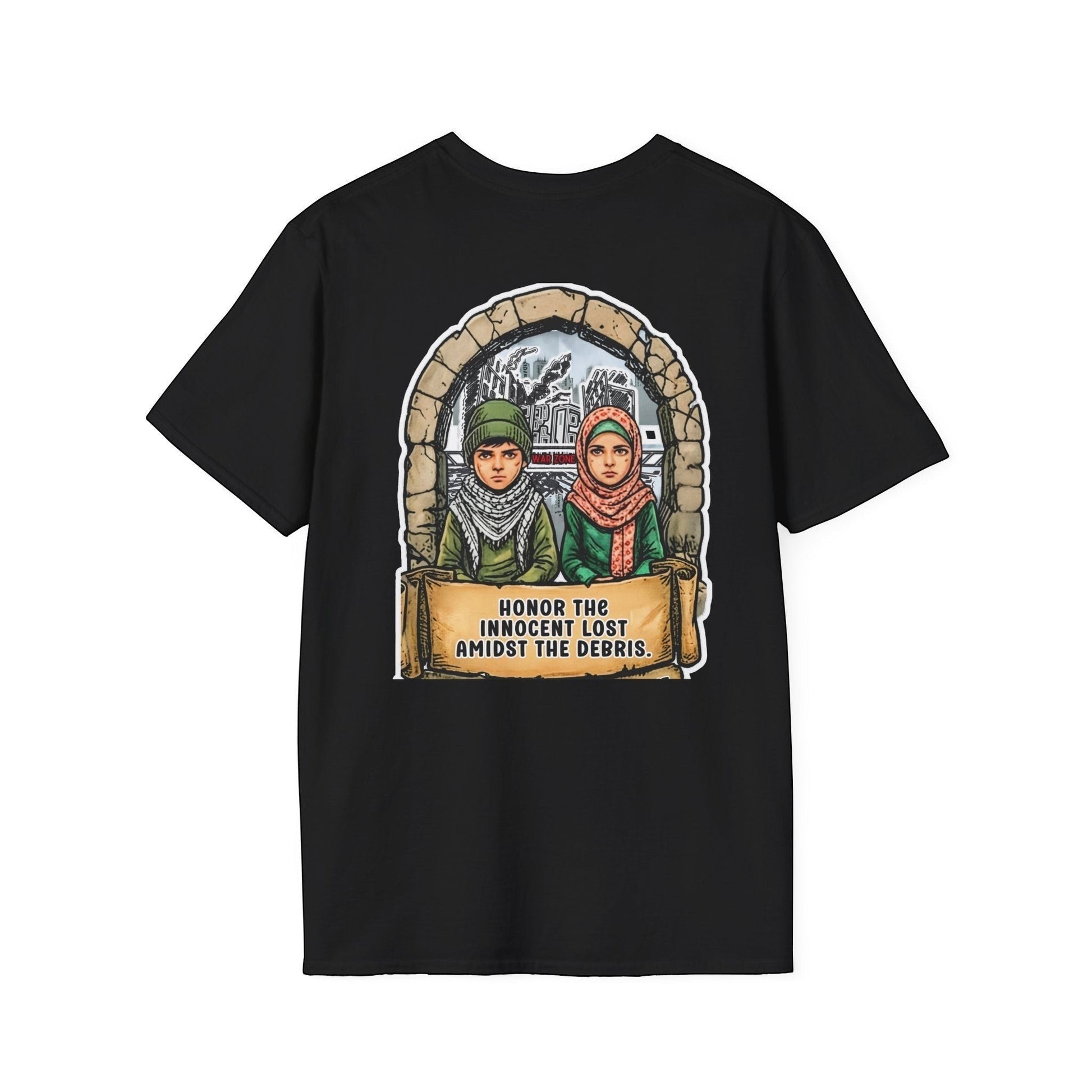 Honor The Innocent Amidst The Debris Crew Neck Short Sleeve T-Shirt by Printify